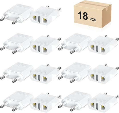 Travel Adapter, 18 Pack of US/CA to European Plug Adapter Travel Power Plug Universal Power Jack Wall Plug Converter (White)