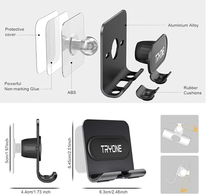 Tryone Wall Mount Cell Phone Holder - Mirror Adjustable Cellphone Stand with 2Pcs Adhesive Sticky Pads for Bathroom Bedroom Kitchen or Dorm, Compatible with iPhone Series or Other Smartphones