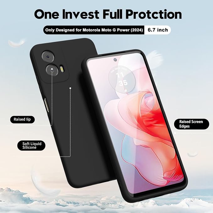 oakxco for Motorola Moto G Power 5G 2024 Phone Case Liquid Silicone, Thin Slim Soft Rubber Gel TPU Plain Simple Cover for Women Girl Cute, Matte Solid Color, Black