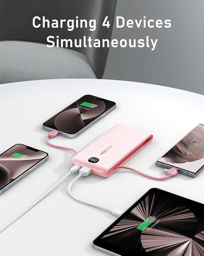 VEEKTOMX Portable Charger with Built in Cables 10000mAh, Power Bank for iPhone with Wall Plug, Travel Essential Fast Charging USB C Slim External Battery Pack for iPhone 17/16/15, Samsung, iPad,etc
