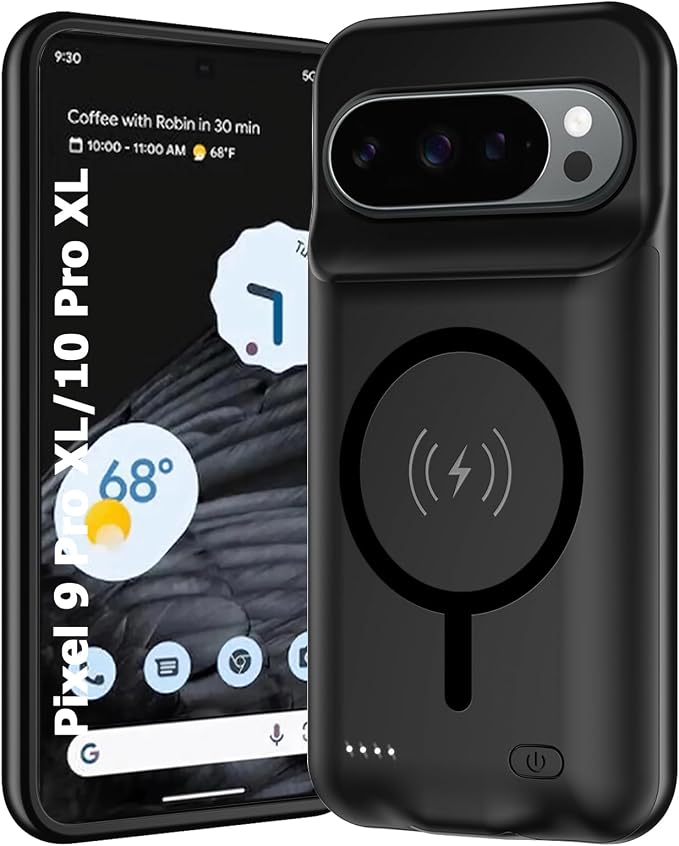 Battery Case for Google Pixel 9/10 Pro XL, 10000mAh Portable Protective Charging Case with Wireless Charging Compatible for Pixel 9/10 Pro XL (6.8 inch) Battery Pack Charger Case with Carplay (Black)