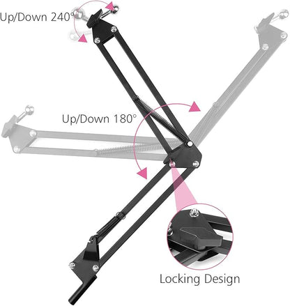 Overhead Phone Mount Stand ChromLives Phone Video Stand Articulating Arm Phone Mount Table Top with Base Adjustable 360° Cell Phone Tablet Holder Mount Desktop Compatible with Phones, Tablets, iPad