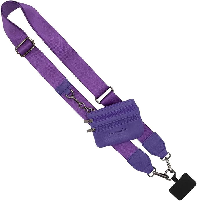 Save the Girls Clip and Go Phone Strap Solid (Purple - Purple Pouch) - Crossbody Phone Strap Chain with Zipper Wallet Pouch – Phone Lanyard with Zippered Pouch