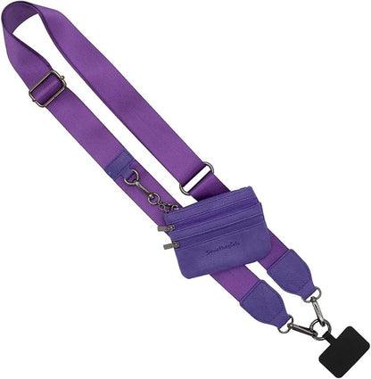 Save the Girls Clip and Go Phone Strap Solid (Purple - Purple Pouch) - Crossbody Phone Strap Chain with Zipper Wallet Pouch – Phone Lanyard with Zippered Pouch