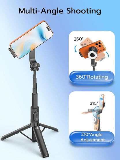 USKEYVISION Magnetic Selfie Stick Tripod with Light, Magnetic Holder for Magsafe, 360° Rotatable Phone Tripod with Rechargeable Remote&Microphone, Vlogging Kit for Video Recording(SPT-02 Combo1)