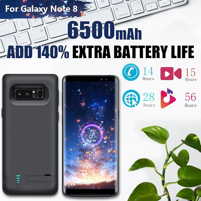 Upgraded Battery Case for Samsung Galaxy Note 8, 6500mAh Rechargeable Battery Charging Charger Case, Add 1.4X Extra Juice (6.3 Inches) Black
