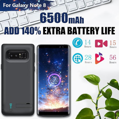 Upgraded Battery Case for Samsung Galaxy Note 8, 6500mAh Rechargeable Battery Charging Charger Case, Add 1.4X Extra Juice (6.3 Inches) Black