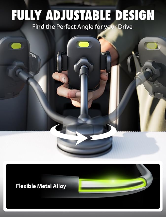 Bracketron TripGrip PRO Car Phone Holder Mount - Phone Holders for Your Car with 7.5" Flexible Gooseneck for Dash & Windshield - Compatible with Most Smartphones