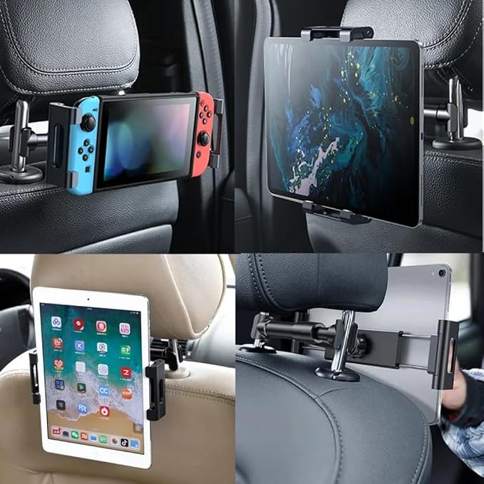 Tablet Holder for Car Headrest, Car Holder for 4.7-13'' Tablet or Phone Holder Back Seat Headrest Mounting Holder for iPad Pro 12.9-Black Buckle
