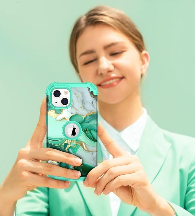 Hocase for iPhone 15 Case, Heavy Duty Shockproof Protection Soft Silicone Rubber Bumper+Hard Plastic Hybrid Protective Case for iPhone 15 (6.1" Display) 2023 - Mint Green