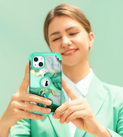 Hocase for iPhone 15 Case, Heavy Duty Shockproof Protection Soft Silicone Rubber Bumper+Hard Plastic Hybrid Protective Case for iPhone 15 (6.1" Display) 2023 - Mint Green
