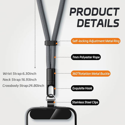 KITANIS 2 Pack Phone Lanyard,2×Phone Neck Strap,4×Tether Tabs,Universal Cell Phone Multifuctional Patch Polyester Lanyards,Cell Phone Lanyards for Women and Men(balck+grey)