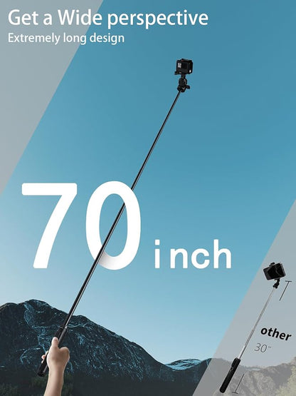 70" Tripod for Action Camera Extendable Selfie Stick Tripod for GoPro Max2/ Hero13/12/11/10 DJI OSMO Pocket 3 & Action 6/5 pro/4, Insta360 X5/X4