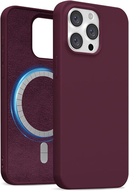 for iPhone 15 Pro Max Case Silicone Compatible with Magsafe Case, Ultra Slim Thin Magnetic Phone Cases Mag Safe, Cute Soft Rubber Gel Matte Wireless Charging Cover for Women, Burgundy Maroon