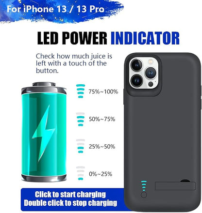 [New Version Battery Case for iPhone 13/13 Pro, 5000mAh Rechargeable Extended Battery Charging Charger Case, Add 100% Extra Juice (6.1 Inches) Black