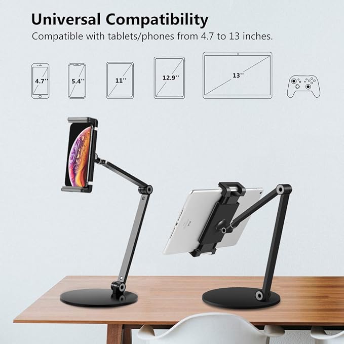iPad Stand for Desk, Surface Pro Holder, Multi-Angle Adjustable Tablet Stand Holder for 4.7''- 13'' Screen Microsoft Surface Series, iPad Series,Samsung Galaxy Tabs,Amazon Kindle Fire, Etc. (Black)
