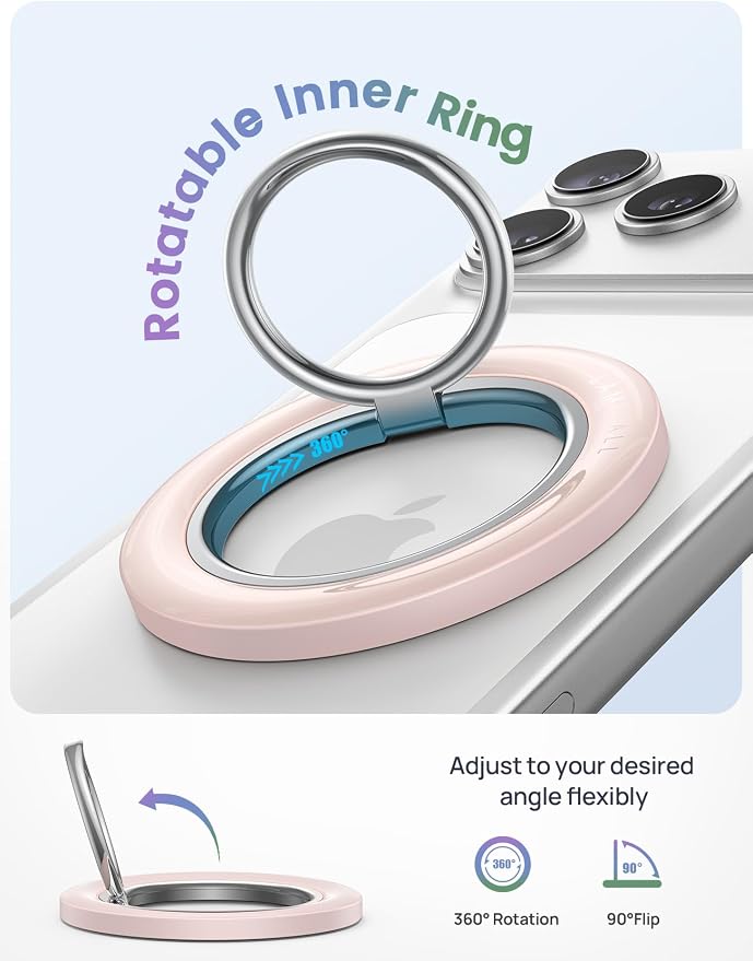 Lamicall for MagSafe Magnetic Phone Ring, 360° Rotating Ring with [Smooth Damping], Crystal Pink Finger Grip Christmas for Girls, Women, Strong Mag Safe Accessories for iPhone 17 Pro Max, All Phones