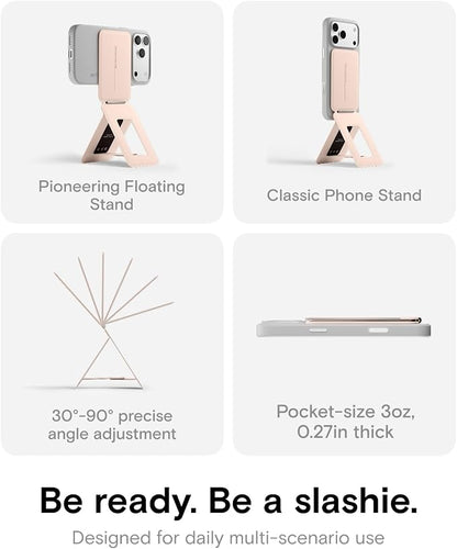 MOFT Phone Tripod Stand Selfie Stick for iPhone, Multi-Angles iPhone Stand, Lightweight & Portable Phone Holder, Strong Magnets, MOVAS Vegan Leather, Travel Essentials, Peach Pink (Without Card Slot)