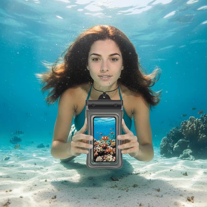Floating Waterproof Phone Case Full View Swimming Bag Transparent Dry Cover for Underwater Snow Rainforest Use(Blue)