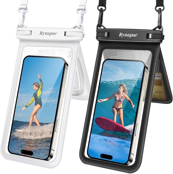 Rynapac IPX8 Waterproof Phone Pouch 2 Pack, [Up to 8.5''] Double Space Waterproof Phone Case with Lanyard for iPhone 17 16 15 14 Pro Max, Cellphone Dry Bag for Beach Vacation Cruise Essentials