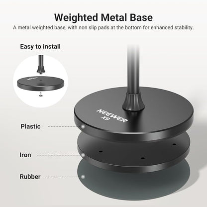 NEEWER Entry Level Version Phone Floor Stand, Adjustable Office Table Bedside Cell Phone Holder Clamp Holder Mount Compatible with iPhone Samsung Android for Video Recording, Weighted Metal Base, X9