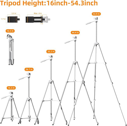 PHOPIK Extendable Tripod Stand - 55" Phone Tripod with 360 Panorama, Shutter-Video, 1/4" Mounting Screw for iPhone/Android/Sport Camera&Insta360 x5 - White