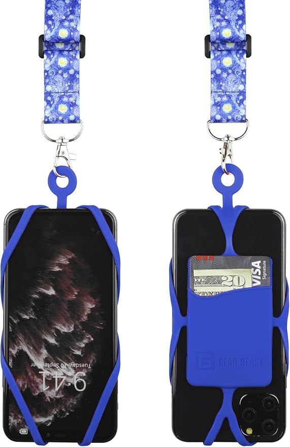 Gear Beast Cell Phone Lanyard - Universal Mobile Phone Lanyard with Case Holder, Card Pocket, Soft Neck Strap, and Adjustable Clip - Compatible with iPhone, Galaxy & Most Smartphones - Starry Night ﻿