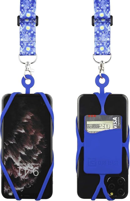 Gear Beast Cell Phone Lanyard - Universal Mobile Phone Lanyard with Case Holder, Card Pocket, Soft Neck Strap, and Adjustable Clip - Compatible with iPhone, Galaxy & Most Smartphones - Starry Night ﻿