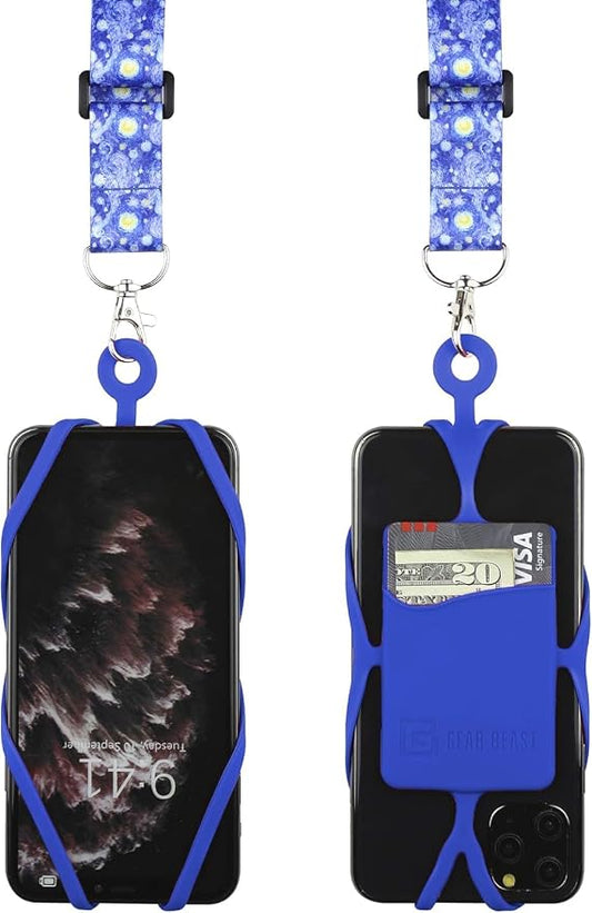 Gear Beast Cell Phone Lanyard - Universal Mobile Phone Lanyard with Case Holder, Card Pocket, Soft Neck Strap, and Adjustable Clip - Compatible with iPhone, Galaxy & Most Smartphones - Starry Night ﻿