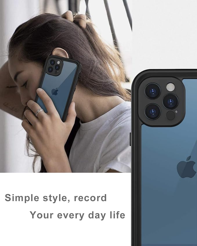 for iPhone 12 Pro Max Waterproof Case 6.7'' - Shockproof, Dustproof, with Screen Protector - Black