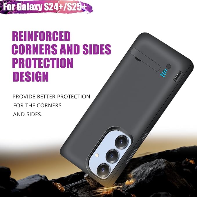 Sitong Battery Case for Samsung Galaxy S25+/ S25 Plus/ S24+/ S24 Plus, 5000mAh Rechargeable Extended Battery Charging Charger Case, Add 100% Extra Juice (6.7 Inches) Black