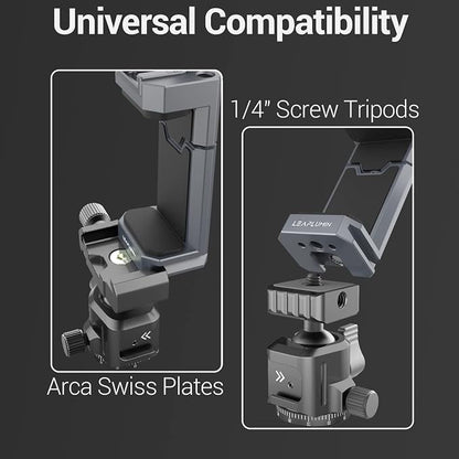 Aluminum Phone Mount for Tripod, Adjustable Phone Tripod Mount with Cold Shoe & Arca Swiss Quick Release Plate,Universal Adjustable Clamp Suitable for iPhone 14 pro/13 Pro/12/11/Samsung