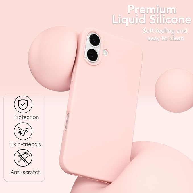 for iPhone 16 Case Silicone Compatible with Magsafe Case, Ultra Slim Thin Magnetic Phone Cases Mag Safe, Cute Soft Rubber Gel TPU Matte Plain Wireless Charging Cover for Women, Light Pink