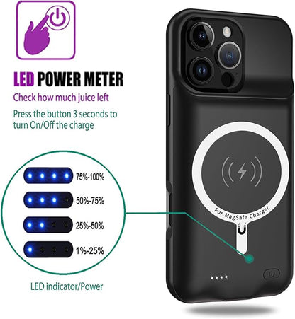 Wireless Charging Case for iPhone 16 Pro,10000mAh High Capacity Portable Rechargeable Extended Battery Case Qi Wireless Charging with iPhone 16 Pro (6.3 inch) Extended Battery Charger Case (Black)