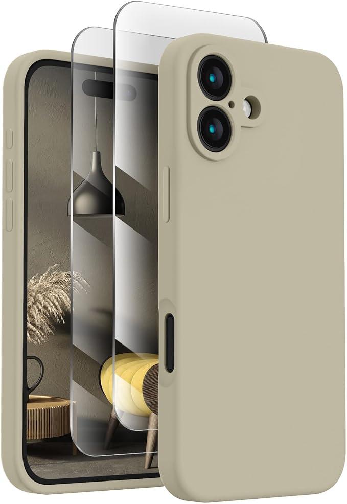 FireNova Designed for iPhone 16 Plus Case, Silicone Upgraded [Camera Protection] Case, Soft Anti-Scratch Microfiber Lining Inside, 6.7 inch, Khaki