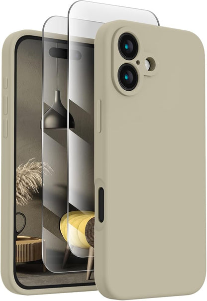 FireNova Designed for iPhone 16 Plus Case, Silicone Upgraded [Camera Protection] Case, Soft Anti-Scratch Microfiber Lining Inside, 6.7 inch, Khaki