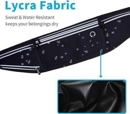 Slim Running Belt for Women Men,Runners Fanny Pack Phone Holder,Money Belt,Running Gear Accessories,with 3 Pockets (Jet Black)