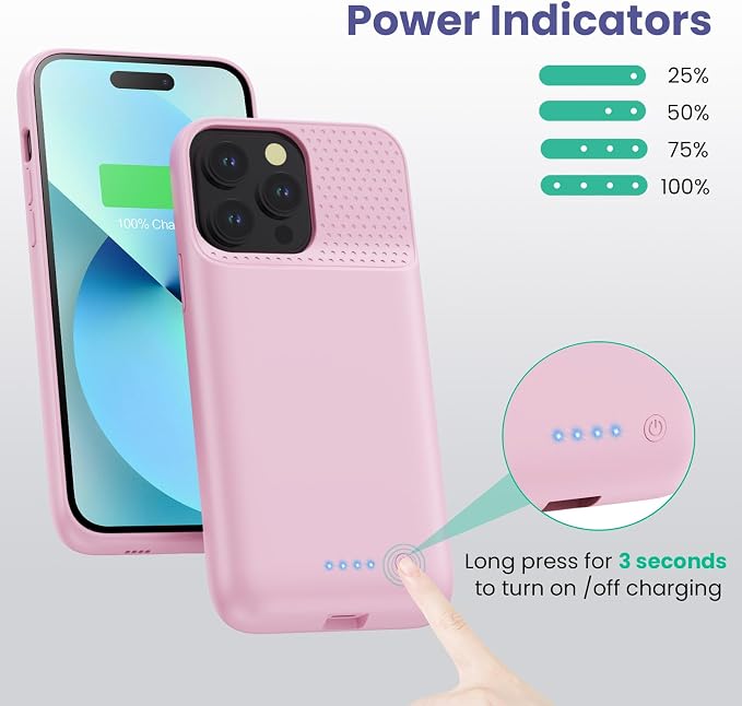Battery Charging Case for iPhone 12Pro Max/13Pro Max/14Pro Max/14Plus (6.7 Inch), Powerful 8600mAh Portable Rechargeable Charger Case for iPhone 14ProMax/14Plus/13Promax/12Promax Battery Case-Pink
