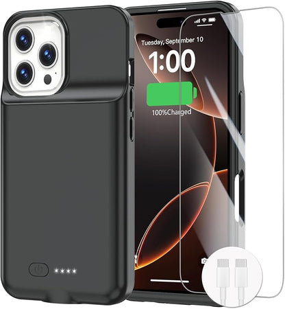 GIN FOXI Battery Case for iPhone 16 Pro, Charging Case Charger 8500mAh Rechargeable Case Ultra-Slim Lightweight 15W Fast Battery Pack Anti-Fall TPU Juice Box for iPhone 16 Pro(6.3") Black