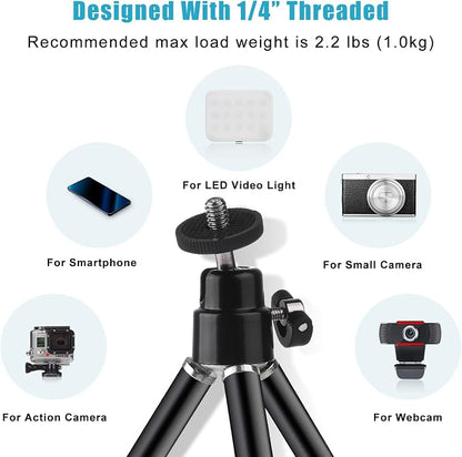 Mini Tripod for Webcam and Phone, 12.4 inch Metal Extendable Webcam Stand with Phone Holder, Small Tripod for Desk