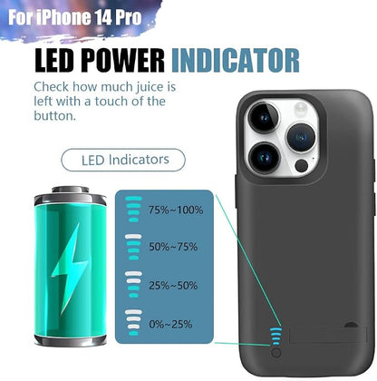 Battery Case for iPhone 14 Pro, 5000mAh Rechargeable Extended Battery Charging/Charger Case, Add 100% Extra Juice (6.1 Inches) Black