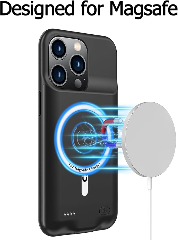 Battery Case for iPhone 14 Pro, 10000mAh Portable Protective Charging Case with Wireless Charging Compatible with iPhone 14 Pro (6.1 inch) Rechargeable Battery Pack Charger Case with Carplay (Black)