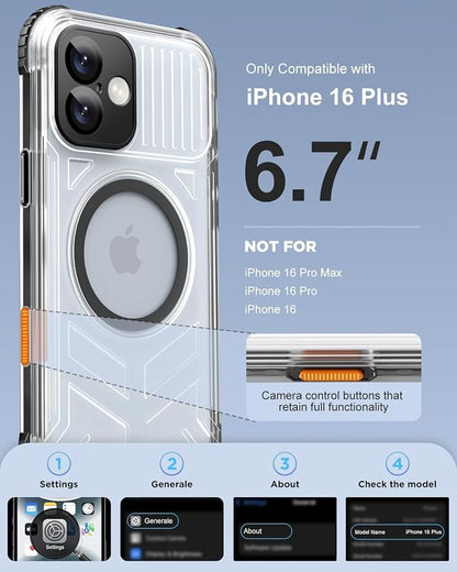 for iPhone 16 Plus Waterproof Case with Magsafe, Built-in [Camera & Screen Protector] [Lanyard], IP68 Water Proof Full Body Dustproof Heavy Duty Frosted Protective Phone Cover, 6.7" Black