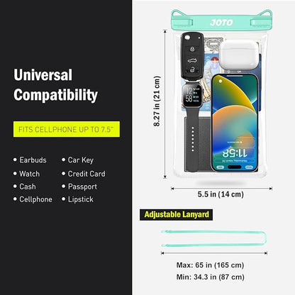 JOTO 2 Pack Large Waterproof Phone Pouch Bag, IPX8 Big Underwater Dry Bag with Lanyard for iPhone 17 Air 16 15 14 Plus Pro Max, Galaxy S24 S23 Ultra, Airpods Cash Credit Card Essentials -Black & Green