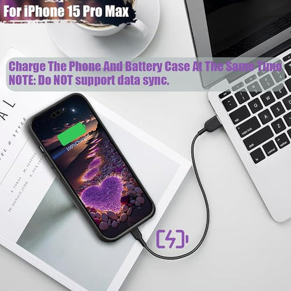 Battery Case for iPhone 15 Pro Max, 6000mAh Rechargeable Extended Battery Charging/Charger Case, Add 100% Extra Juice (6.7 inch) Black