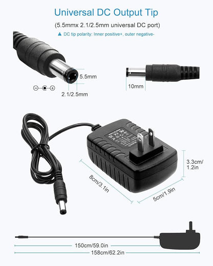 ALITOVE DC 5V 3A Power Cord AC Adapter 5 Volt Power Supply 4.92Ft 5.5mm x 2.5mm/2.1mm AC 100-240V to DC 5Volt 3000mA 2500mA 15W for LED Pixel Light CCTV Camera USB-HUB Wireless Router（5 Pack）