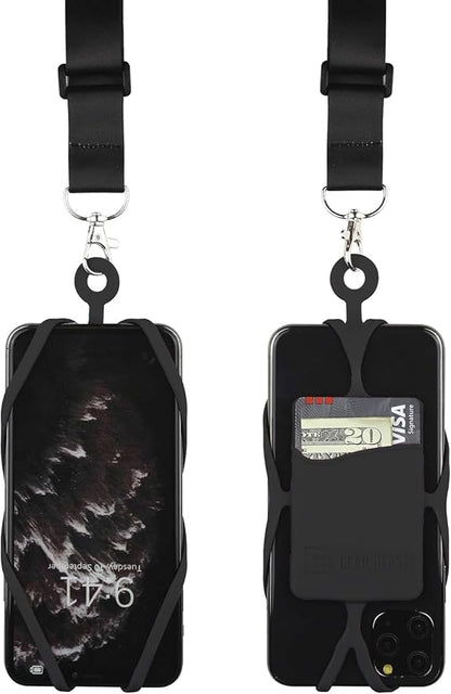 Gear Beast Cell Phone Lanyard with Adjustable Neck Strap Compatible with iPhone Galaxy & Most Smartphones, Silicone Phone Holder with Card Pocket and Adjustable Satin Polyester Lanyard