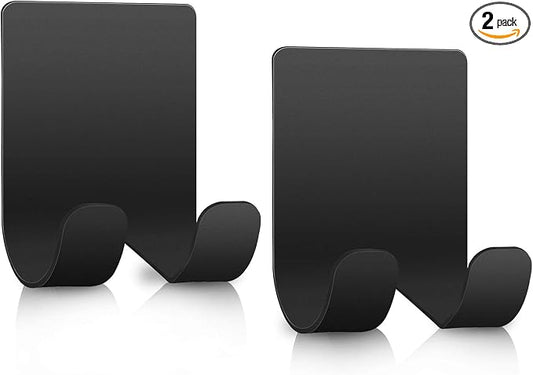 Razor Holder Shaver Hook Hanger Stand Caddy (2 Pack) Self Adhesive Stick on Hook Heavy Duty Stainless Steel Phone Holder for Shower, Tools for Hanging Washcloth Towel Loofah for Bathtub Wall, Black
