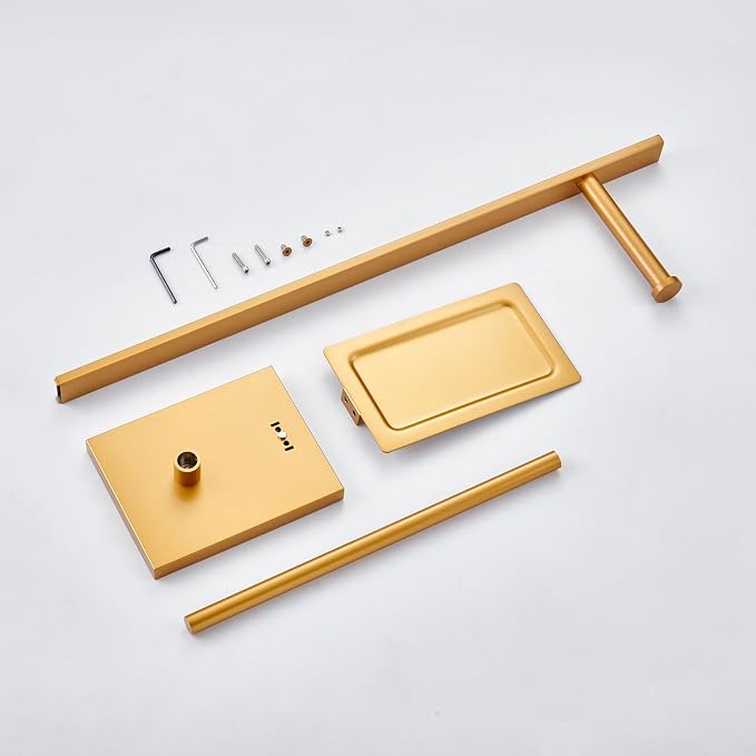 Freestanding Toilet Paper Holder Stand with Storage Tray – Gold Stainless Steel Bathroom Tissue Dispenser, Square Design