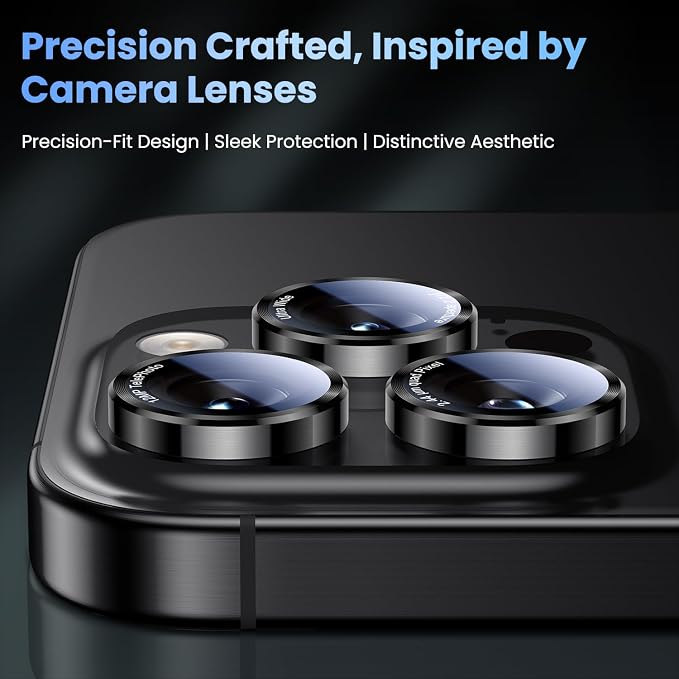Uyiton for iPhone (17/16/15/14 Pro Max) and iPhone (17/16/15/14 Pro) Camera Lens Protector - Military-Grade Tempered Glass Metal Camera Cover, Easy to Install, Black